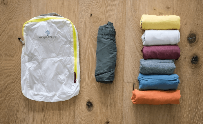 Rolling T shirts for Travel